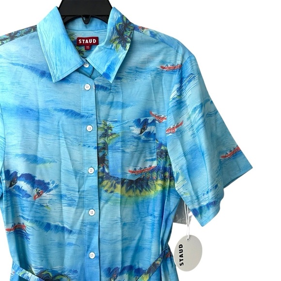 NWT STAUD Blue Cameron Island Belted Maxi Shirt Dress Size XS Coverup Vacation - Picture 7 of 14